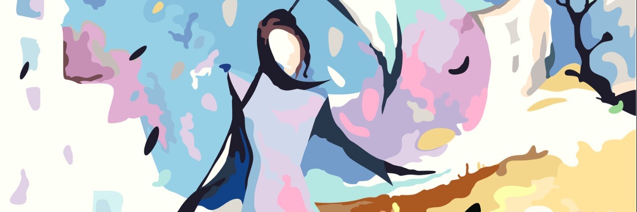 10 Ways Multiple Sclerosis Affects Me girl walking and holding umbrella, pastel illustration