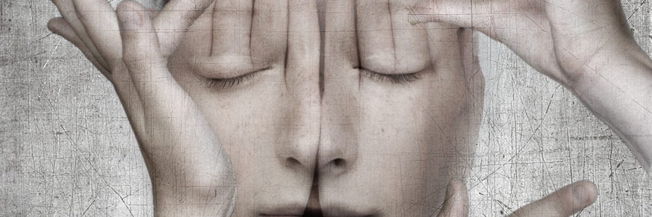 An Inner Dialogue With Myself During an Anxiety Attack Woman with her hands on the grunge backround