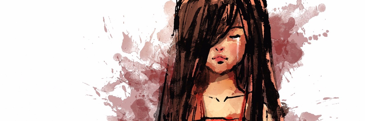 What Body Dysmorphic Disorder Feels Like digital painting of sad girl in red dress crying