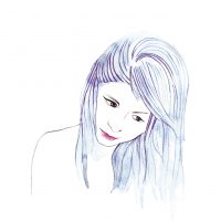 beautiful girl, she lowered her head down. vector watercolor fashion illustration.
