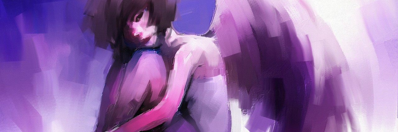 Poem About Depression Feeling Like a Demon digital painting of girl dressed as an angel, oil on canvas texture