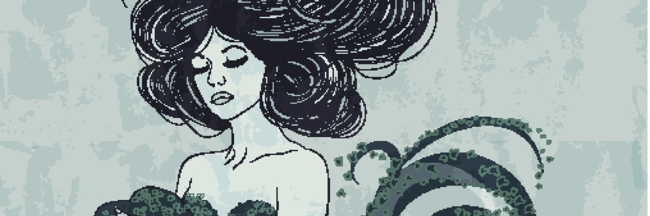 Mermaid illustration with long flowing hair. This is an eps10 file with transparency.