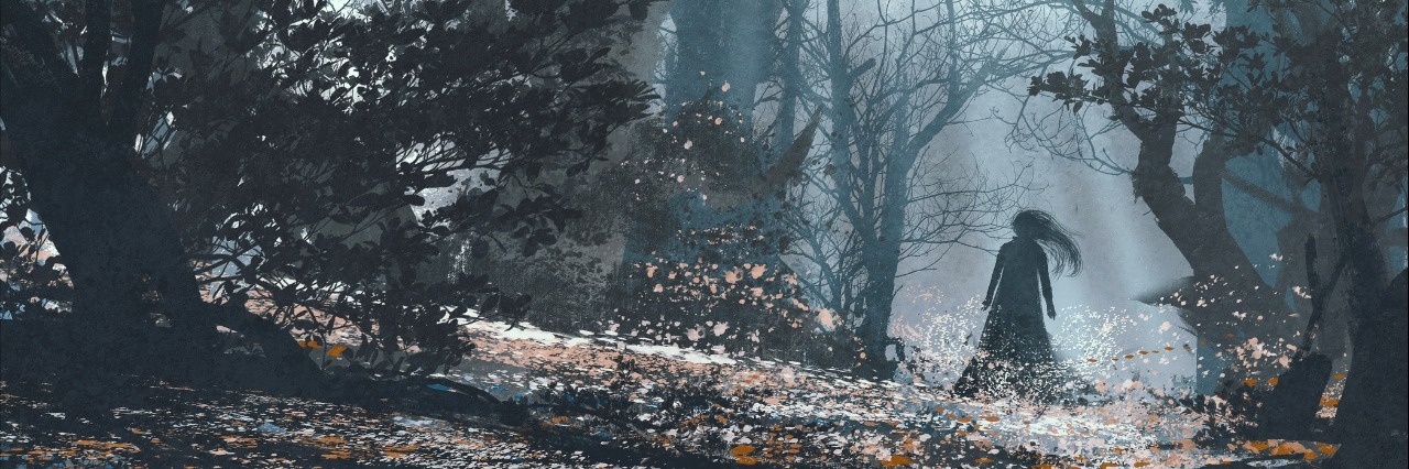 What to Tell Yourself When Coping With Your Disease Is Hard woman in mysterious dark forest,illustration painting