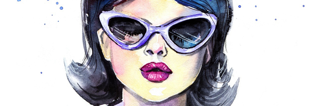Watercolor fashion girl with sunglasses