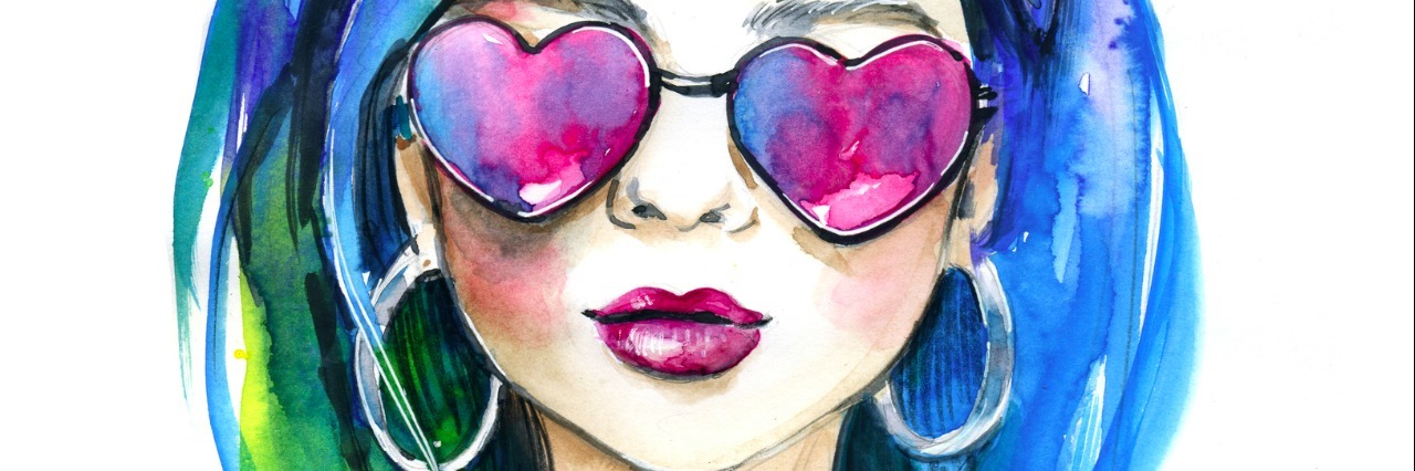 Watercolor fashion lady in sunglasses.