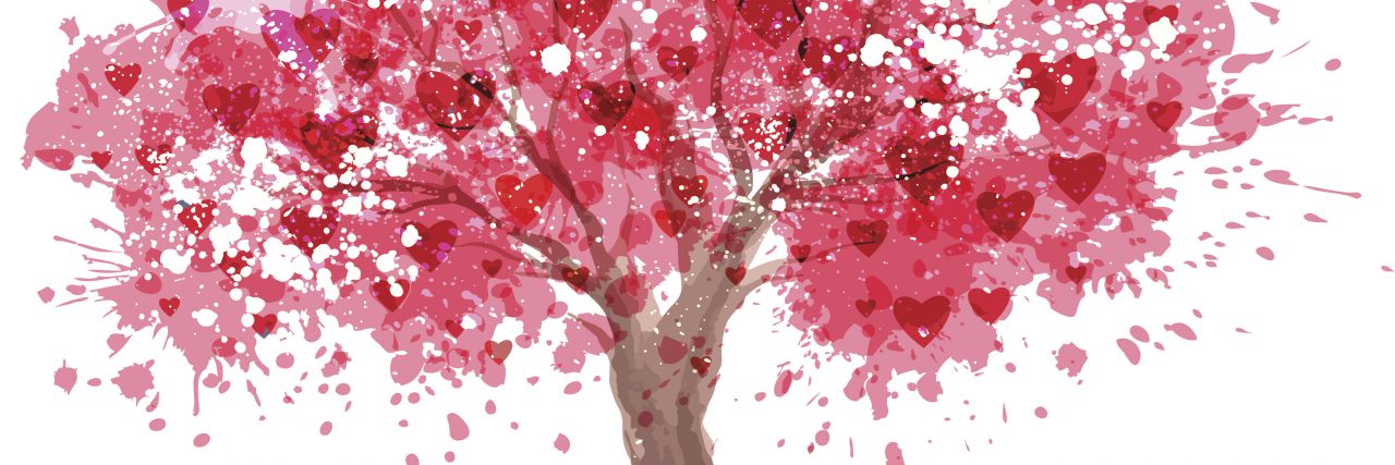 Pink tree in abstraction style. Transparent effect use.