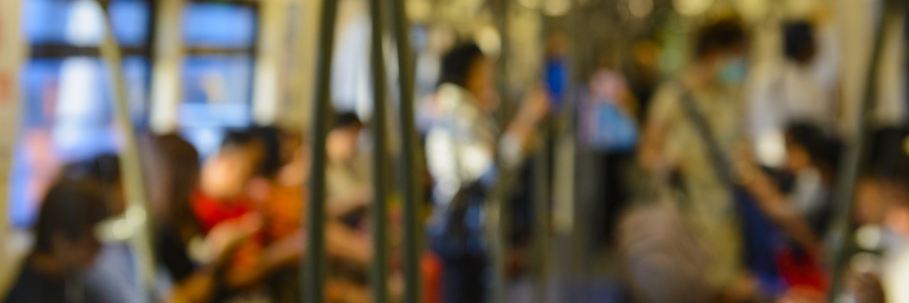 Crowded subway train.