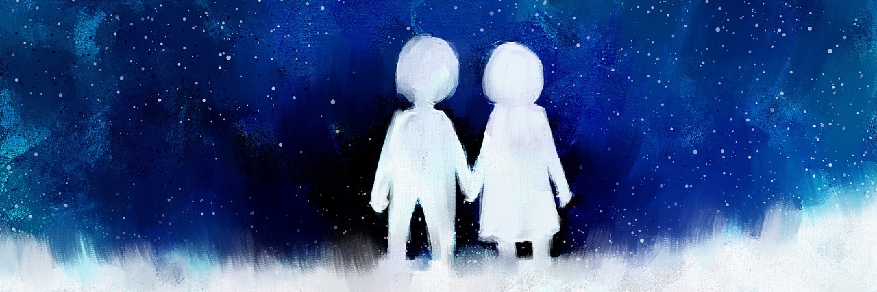 How to Help a Loved One Through Dual Diagnosis digital painting of young couple in love holding hands in night sky, acrylic sketched on canvas texture