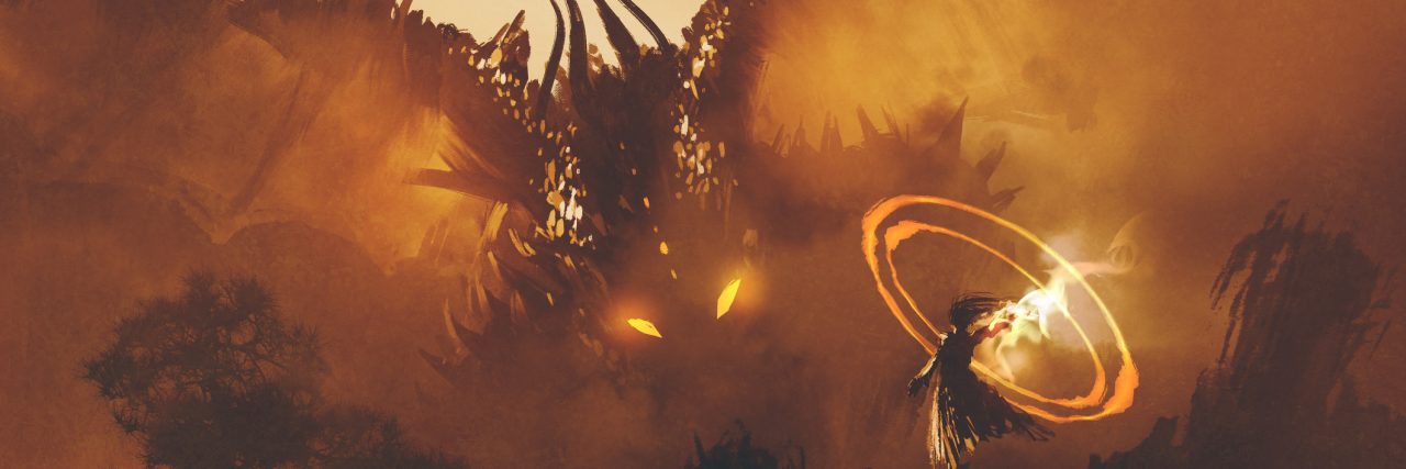 Living With the Anxiety Dragon woman fighting a dragon