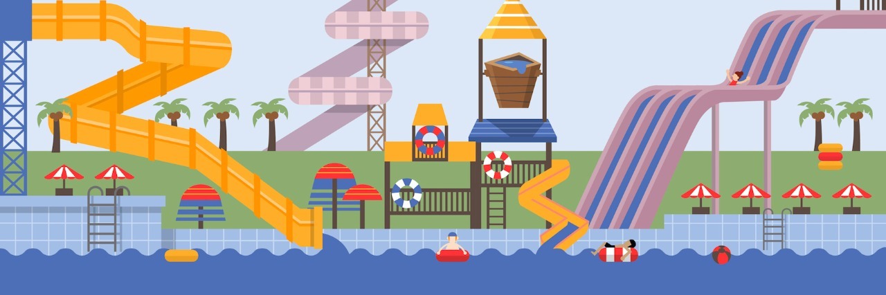 When I Realized My Anxiety Was Holding Back My Son's Independence Illustration of water park with water slides
