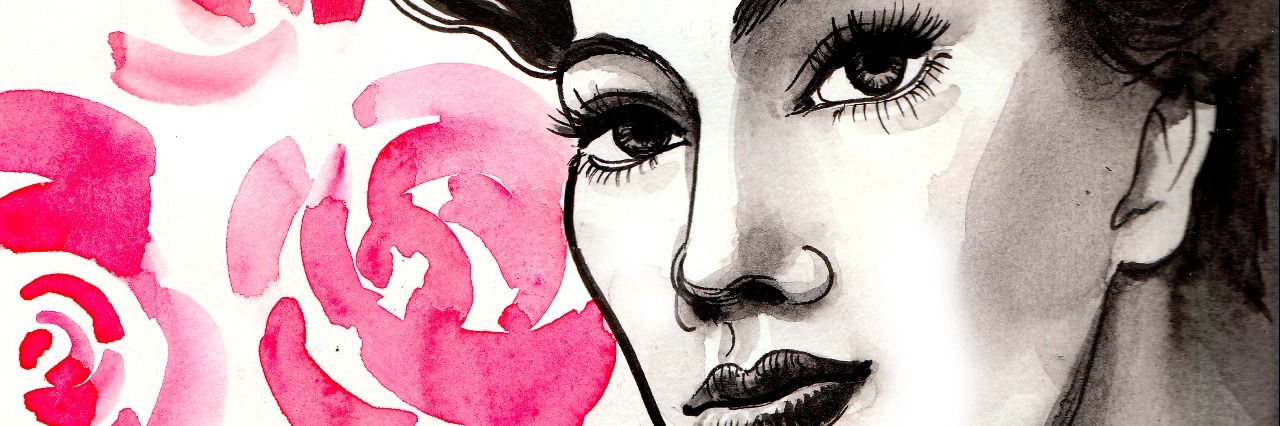 Thank You to All Involved in My Eating Disorder Recovery Watercolor sketch of a beautiful woman face and roses