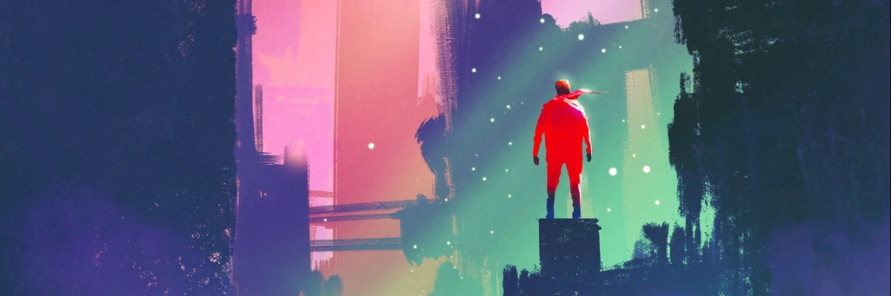 This Is What a 'Bad Day' Is Like When You Have Depression night scenery with red man standing on abandoned city,illustration painting