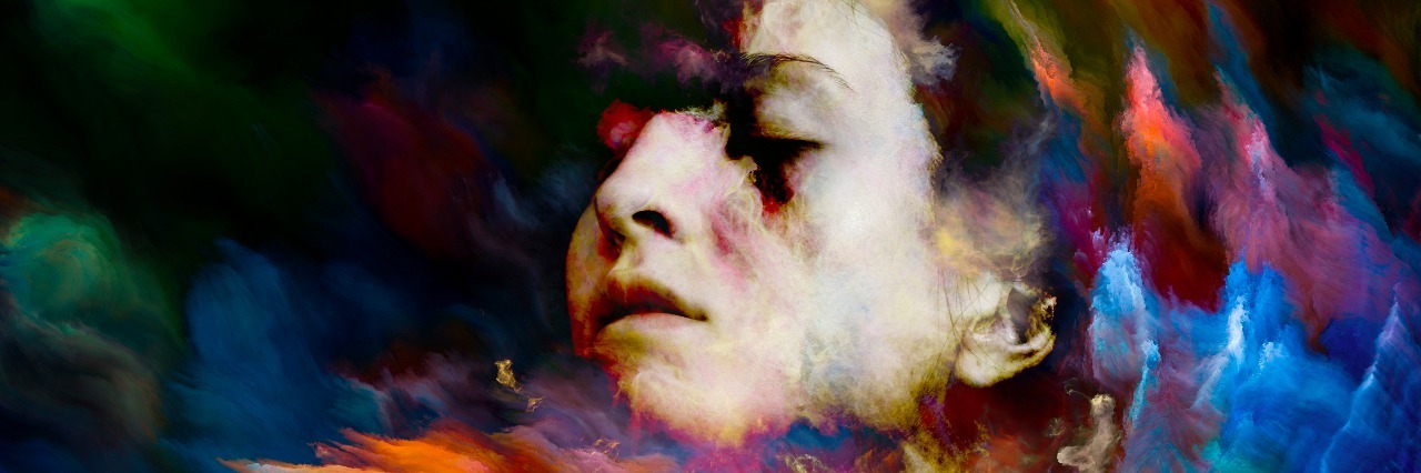 Why I Say 'I'm OK' When I'm Struggling With My Health colorful drawing of face on dark background