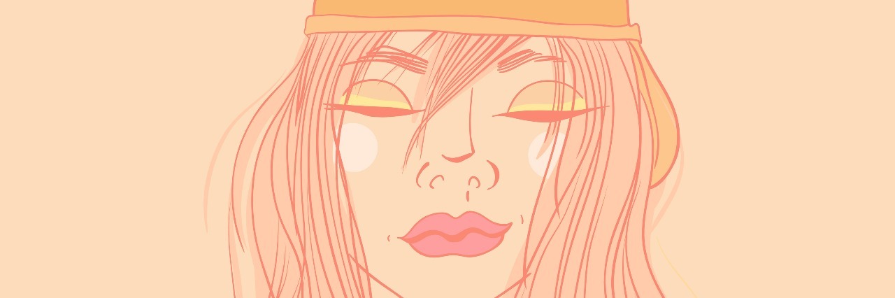 Lessons Depression Has Taught Me beautiful young girl in a cap. She smiles, her eyes closed. vector illustration
