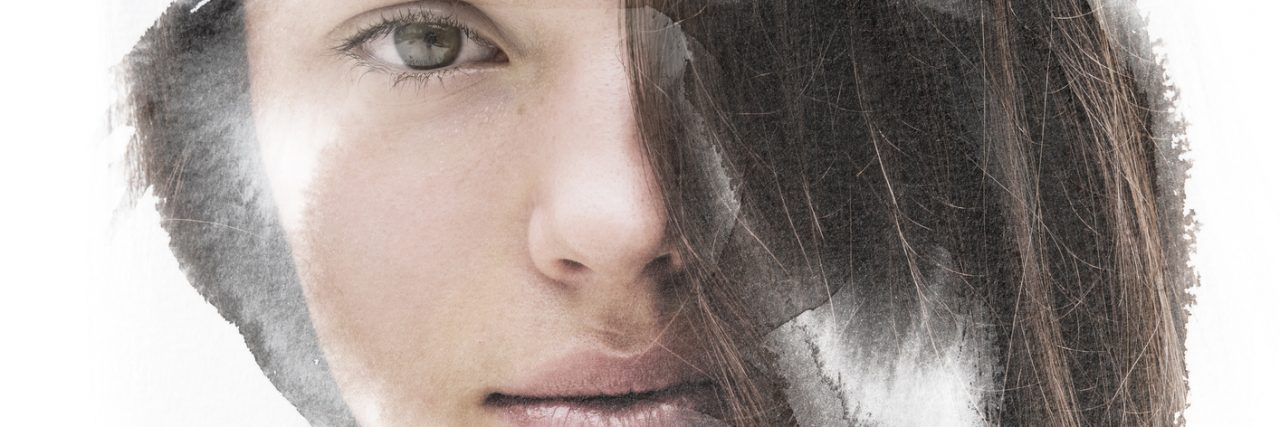 My Depression Feels Like Living in a Bubble Portrait of a Young woman encircled by hand-drawn fading ink