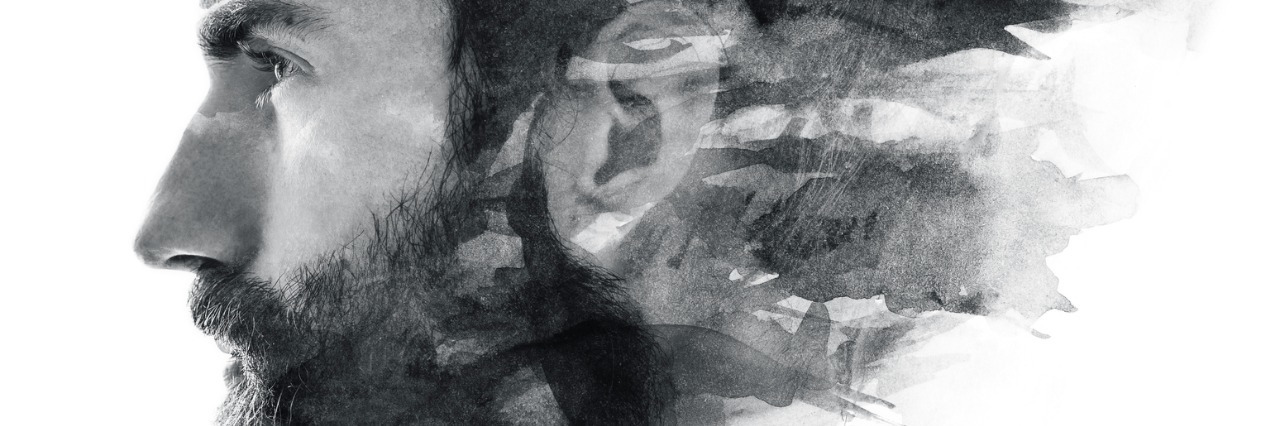Mental Illness Diagnosis Is Just a Label Not an Identity Portrait of a bearded man fading in black and white
