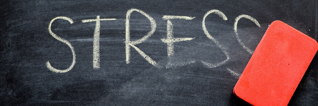 erasing stress, hand written word on blackboard being erased concept