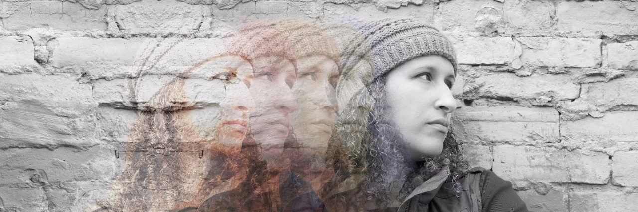 When 'I Want to Die' Replays Like a Song Stuck in Your Head Multiple exposures of young woman standing with crossed arms against urban wall looking away