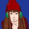 Illustration of woman with headphones on and a beanie, with one finger on her chin