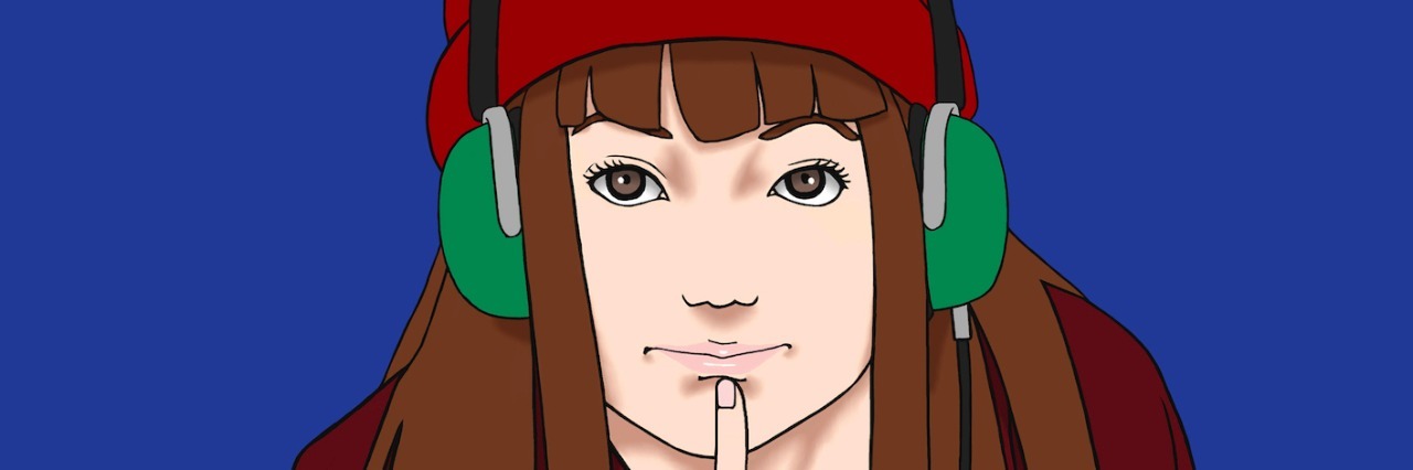 How Audiobooks and Music Help Me Quiet the Thoughts in My Brain Illustration of woman with headphones on and a beanie, with one finger on her chin