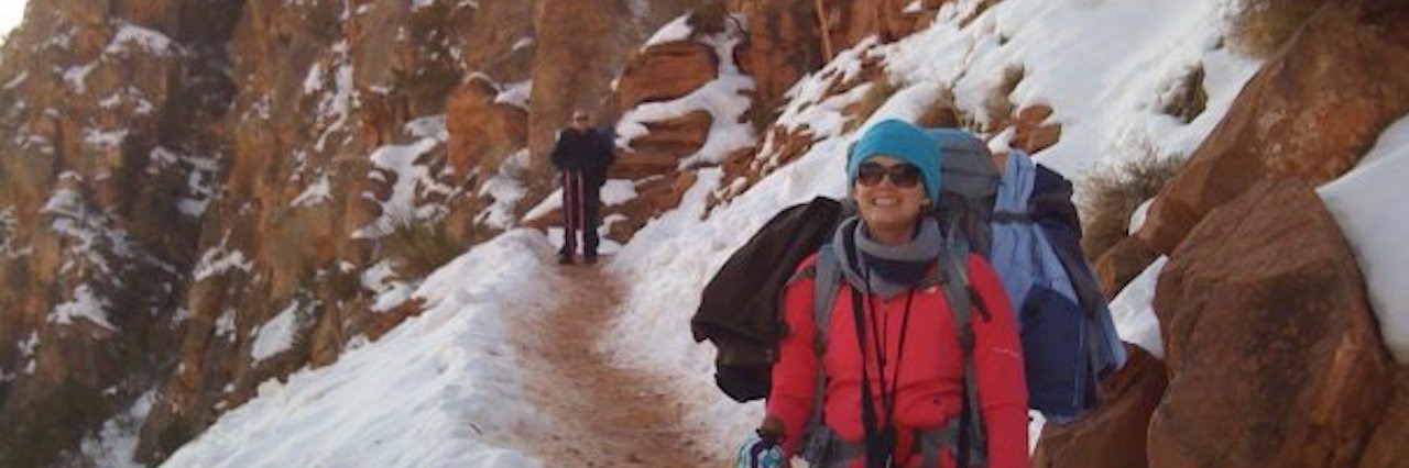 POTS, Endometriosis: Lessons Learned From Hiking the Grand Canyon woman in heavy clothing backpacking in grand canyon