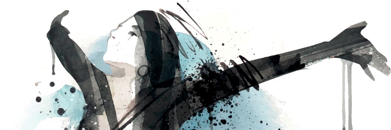 My Life as a Woman on the Autism Spectrum Image shows a woman in watercolor painted in black, with a blue shadow. She is stretching her arms