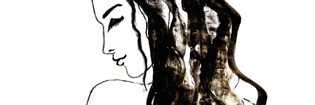 When I Started Singing Again, I Knew I Was Recovering From Depression Woman, ink drawing. Fashion illustration. Ink sketch on white background