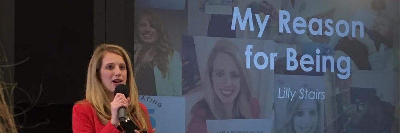 Crohn's, Psoriatic Arthritis: Patient Journey Influencing Career Path woman giving presentation on her 'reason for being'