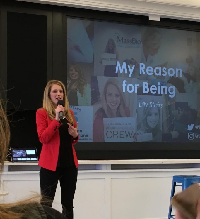 woman giving presentation on her 'reason for being'