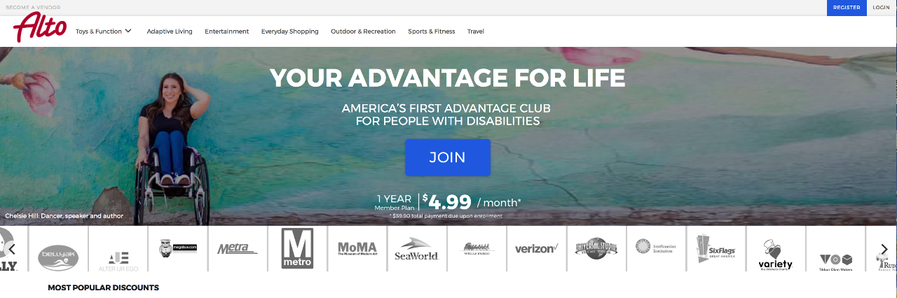 Alto Creates First Advantage Club for People With Disabilities Screenshot of Alto Website