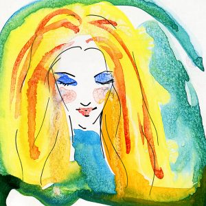 Water colored blonde woman.