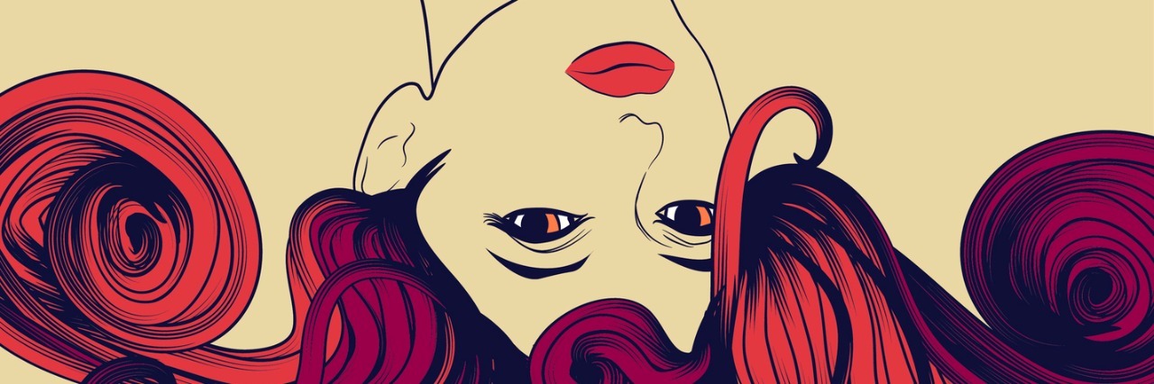 How I Learned Dissociative Disorders Are on a Spectrum Upside down woman's face with long detailed flowing hair