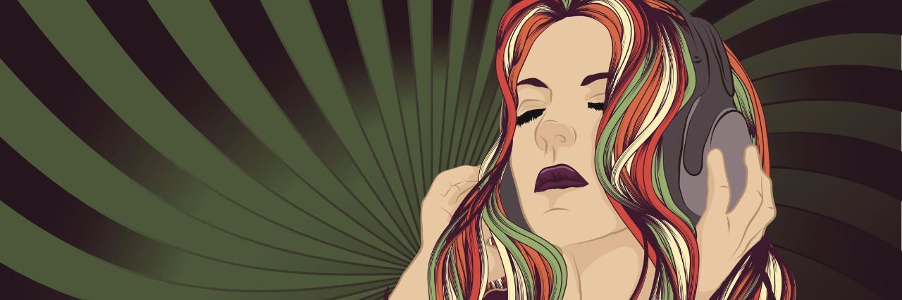 How to Pick Music for an 'Anxiety Playlist' Woman DJ with colorful hair listening to music with headphones. Face/Body, hair and background are on separate layers. Each hair strand is individual object. Easily change colors. Cropped via clipping mask. Extra folder includes Illustrator CS2 AI and PDF files.