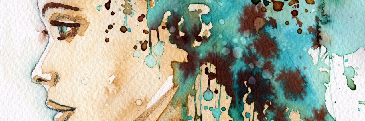 Grieving for the Person You Were Before Hypothyroidism Diagnosis watercolor of a woman with blue hair