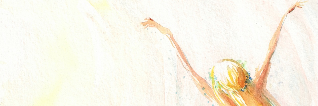 Why I Choose to Celebrate the Anniversary of the Day I Became Sick Young woman, water colored, hands up in the air.
