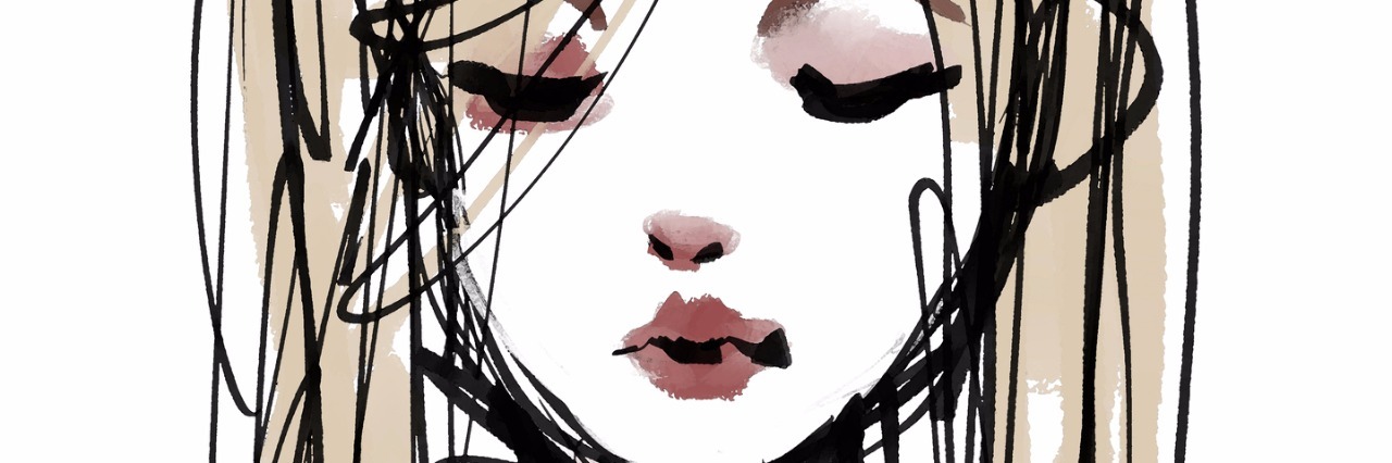 How I Define Being 'Tired' as Someone With a Chronic Illness drawn girl with blonde hair and red tank top.