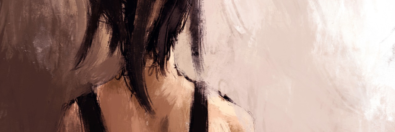 A Letter to My Eating Disorder: You Will Not Win painting of woman looking away with hair tied up in bun and black dress