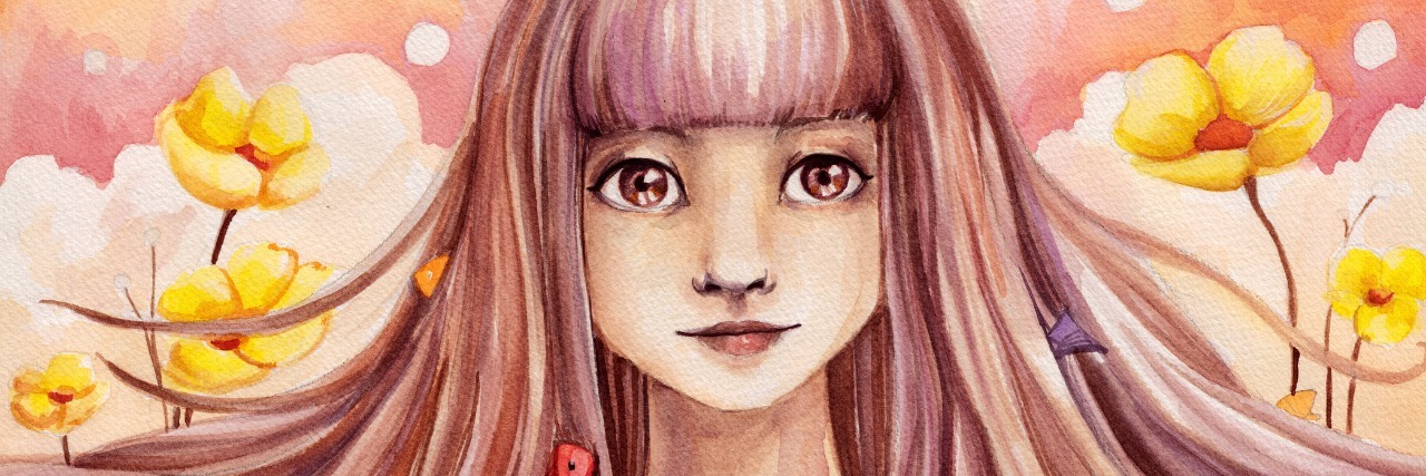 Why I'm Proud to 'Look Tired' From Living With an Illness Girl drawing face with long hair,flowers and fishes