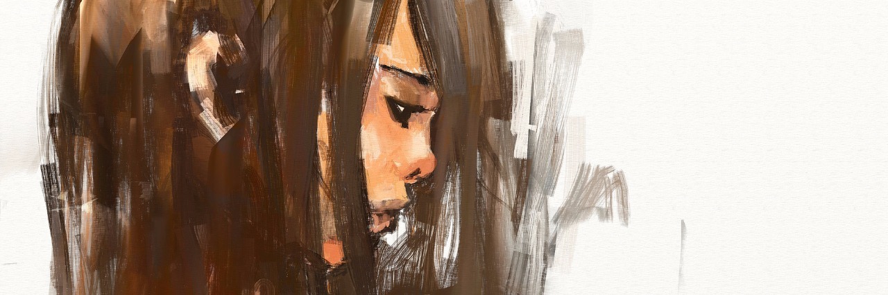 painting of a girl with brown hair.