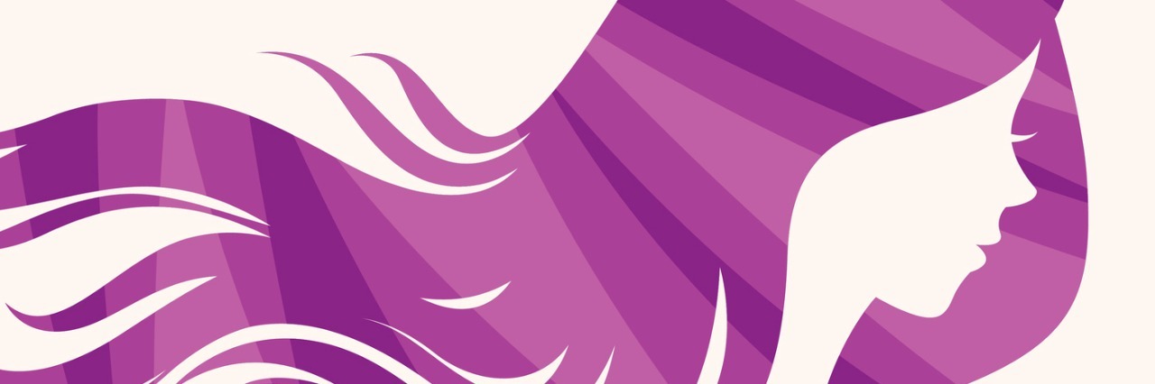 illustration of the profile of a woman with long purple hair