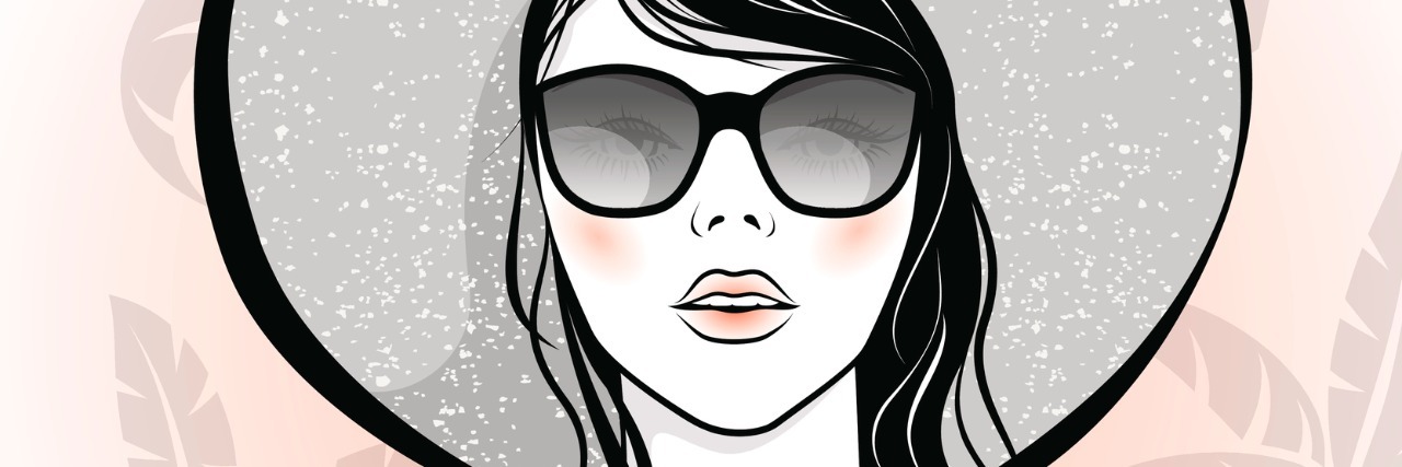 To Those Who Tell Me to 'Smile!' on My Bad Pain Days girl with sunglasses and hat against background with palms