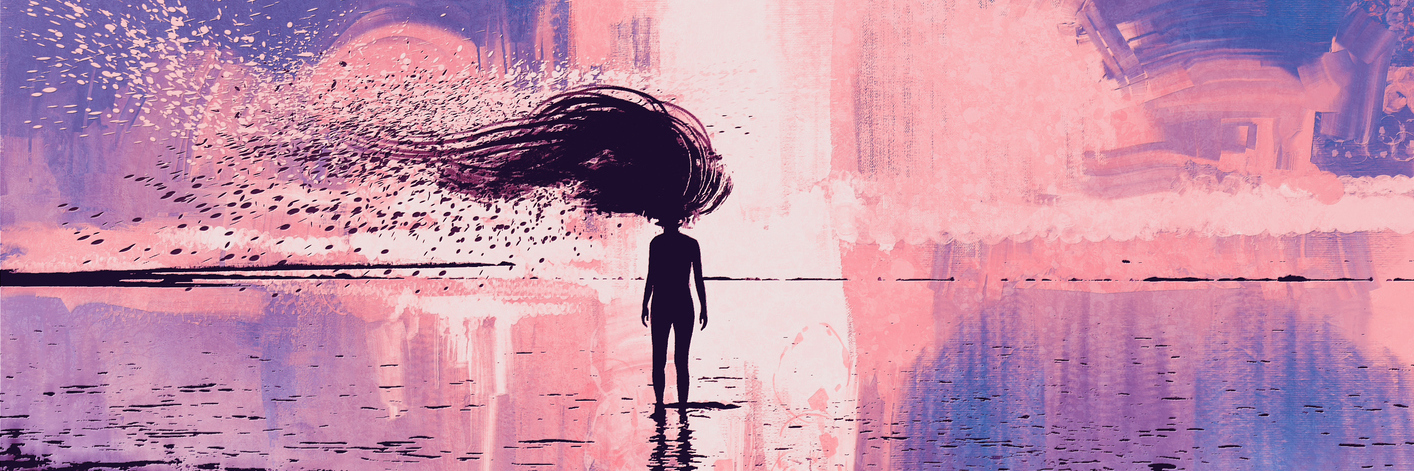 Why I Feel Alone in My Struggle With Mental Illness illustration art of unusual woman with blowing hair standing on beach
