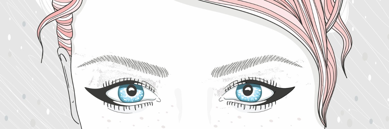 She Had Chronic Fatigue Syndrome, and I Wish I Showed More Compassion Young woman with a purple flower in her hair, focusing on eyes to top of her head.