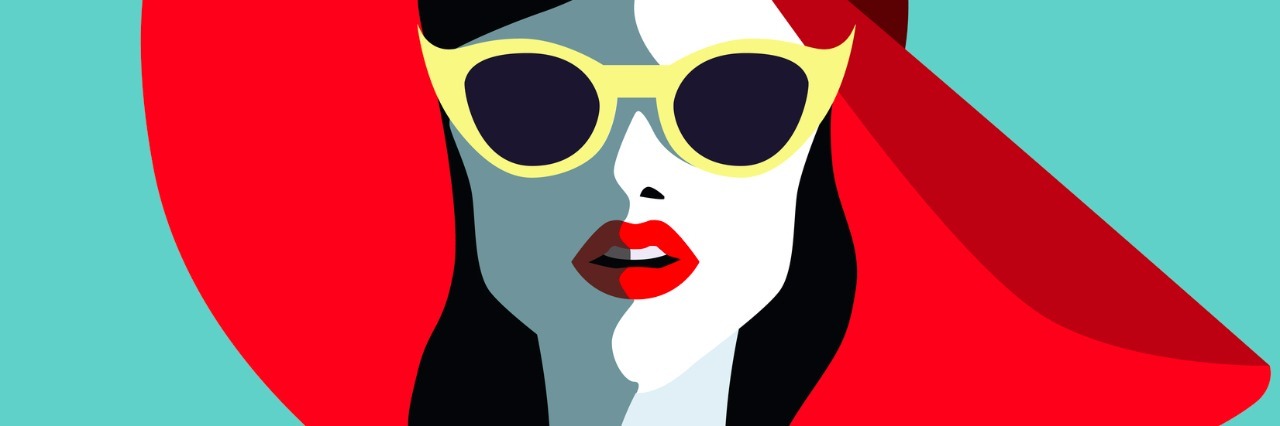 Beautiful young woman with sunglasses, retro style. Pop art. Summer holiday concept