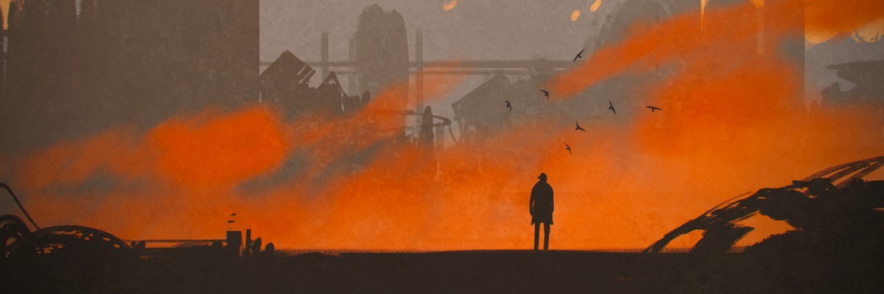 How Living With Chronic Illness Is More Than Just 'Being Sick' man standing at abandoned city,illustration painting