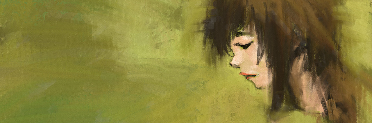 Autism, Disability and Unaccommodating People Painting of young woman with green background.