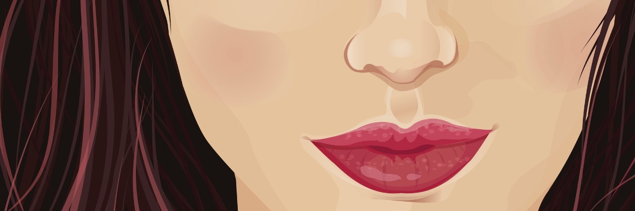 Benefits of Having Rosacea illustration of the lower part of a woman's face with blush and red lipstick