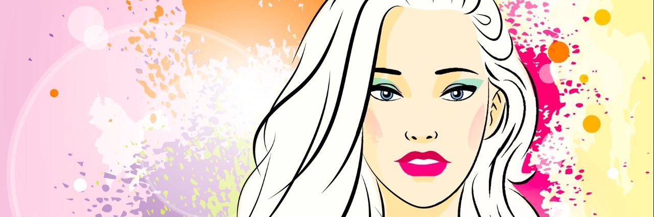 beautiful woman face colorful ink paint splash, young sketch girl vector illustration