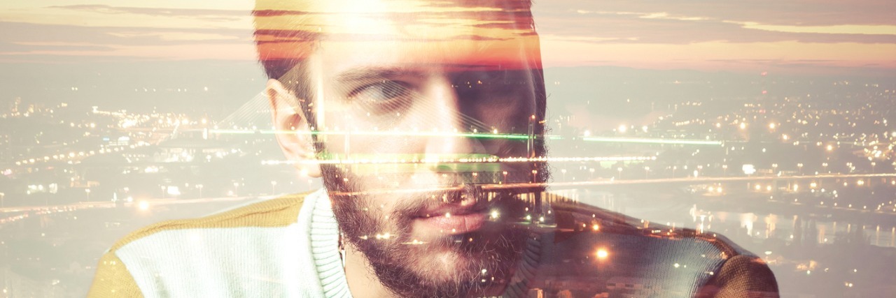 Unexpected Benefits of My Anxiety and Depression Double exposure of a man and city