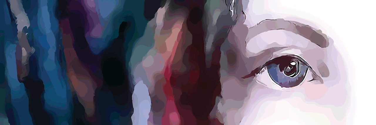 I Beg of You — Please Stop Trying to Diagnose Me Woman water color, close up on eye.